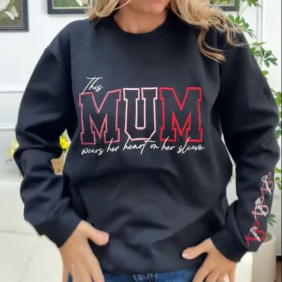 Personalized Heart On Sleeve Embroidered Sweatshirt | A Thoughtful Gift For Mum & Grandma