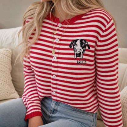 Personalized Pet Portrait Outline Embroidered Sweater for Women – Custom Dog & Cat Lover Pullover
