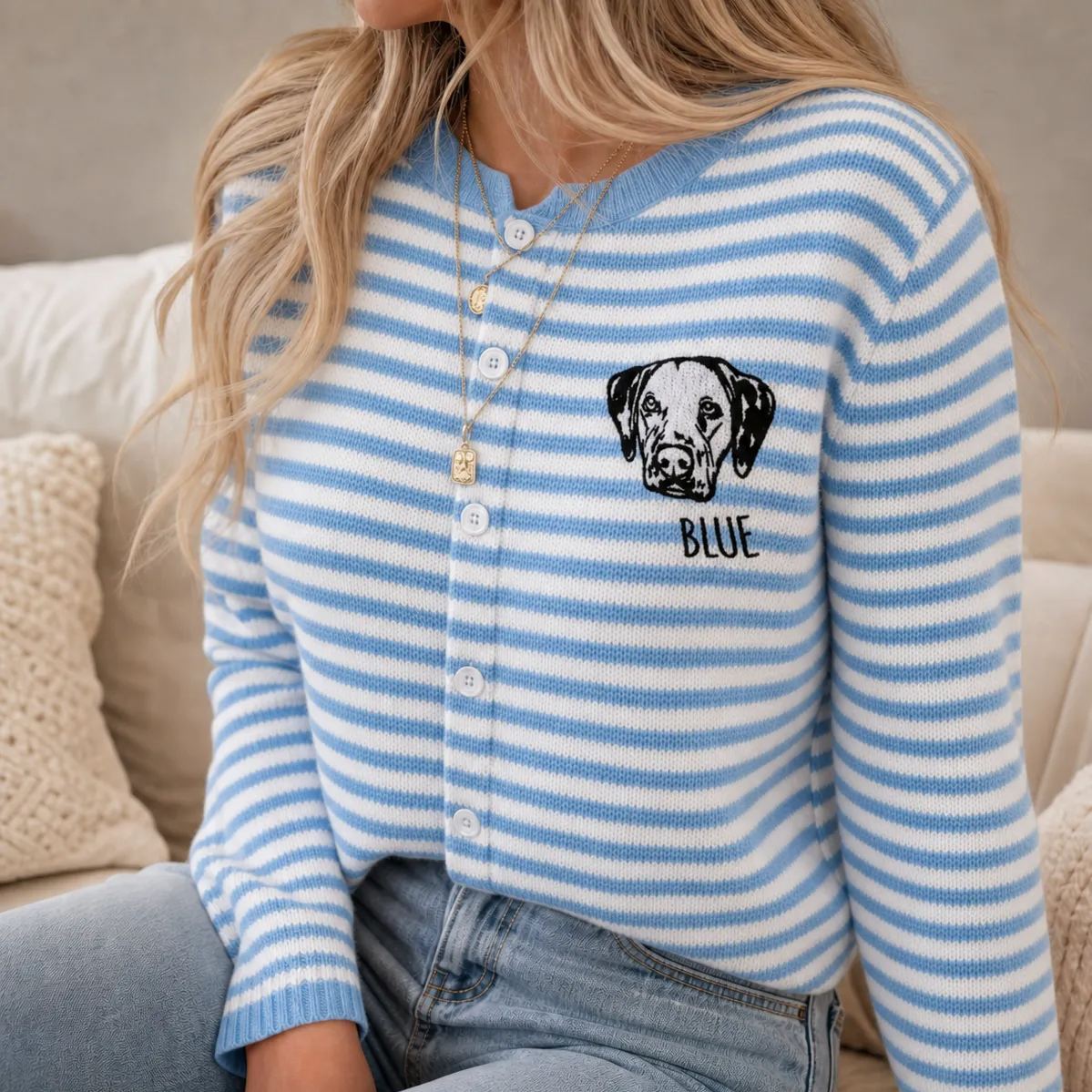 Personalized Pet Portrait Outline Embroidered Sweater for Women – Custom Dog & Cat Lover Pullover