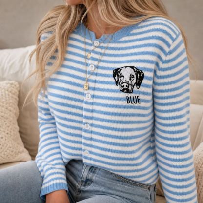Personalized Pet Portrait Outline Embroidered Sweater for Women – Custom Dog & Cat Lover Pullover