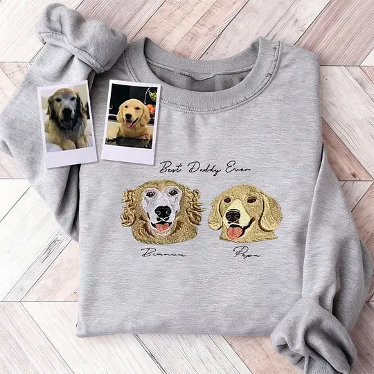 Custom Pet Portrait Embroidered Sweatshirt, Dog Lover Gift Idea