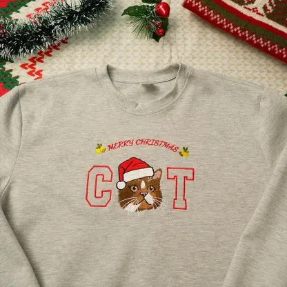 Custom Christmas Pet Face Embroidered Sweatshirt Hoodie For Dog Mom and Dog Dad-forlovever