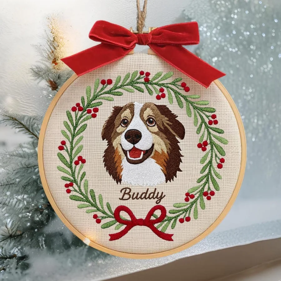 Personalized Embroidered Pet Portrait Christmas Ornament Gift For Dog Owners Pet Lovers