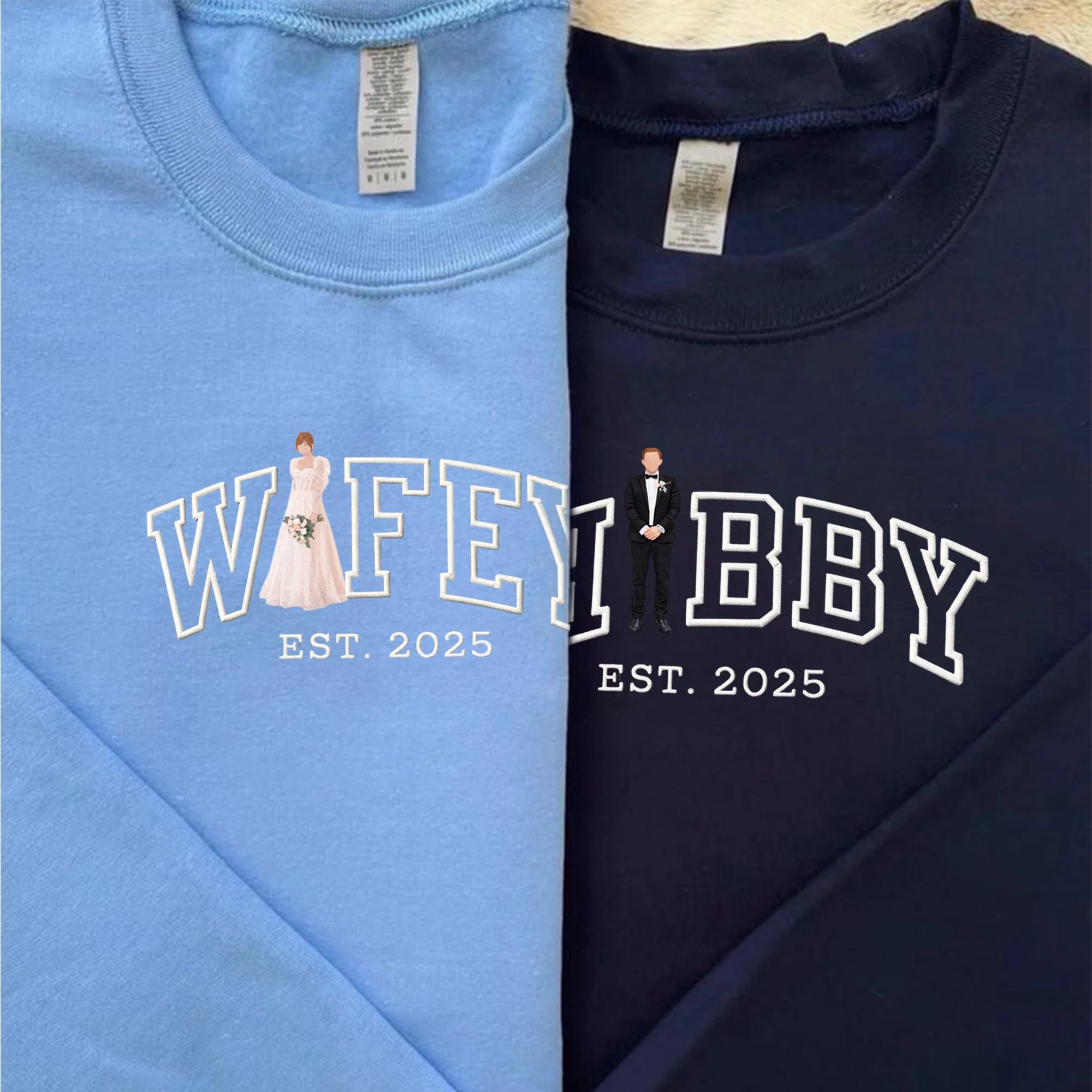 Personalized Embroidered Hubby and Wifey Sweatshirt or Hoodie