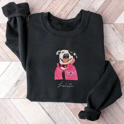 Custom Pet Portrait Embroidered Sweatshirt, Dog Lover Gift Idea