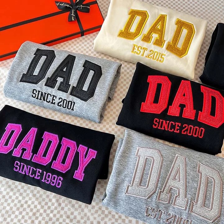 Custom Embroidered Glitter DAD T-shirt & Sweatshirt | Gift for Dad, Grandpa, Father's Day Gift