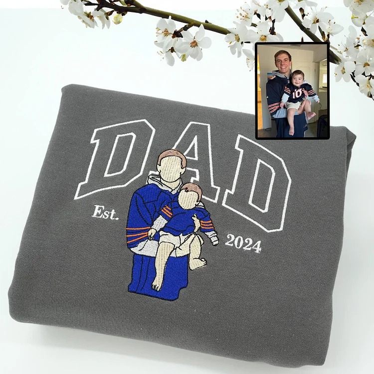 Custom Portrait Embroidered Dad Sweatshirt with Photo,Gift for Dad from Mom