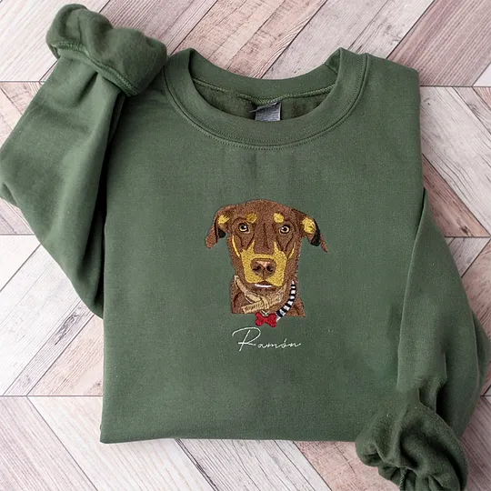 Custom Pet Portrait Embroidered Sweatshirt, Dog Lover Gift Idea