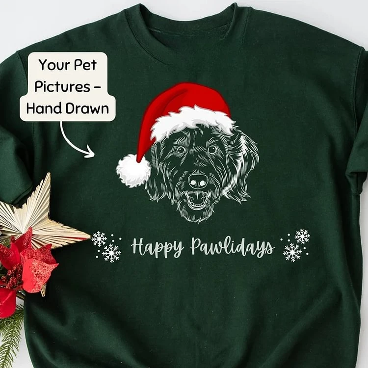 Custom Pet Photo Hand-drawn Outline Christmas Sweatshirt, Hoodie, T-Shirt-forlovever
