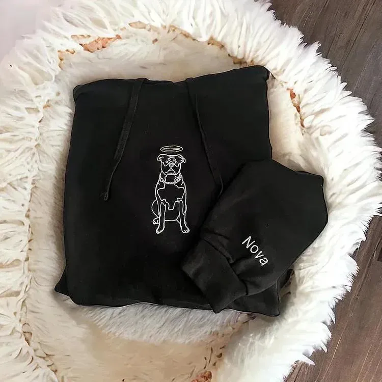 Custom Angel Pet Photo Outline Embroidered Sweatshirt, Hoodie, T-Shirt