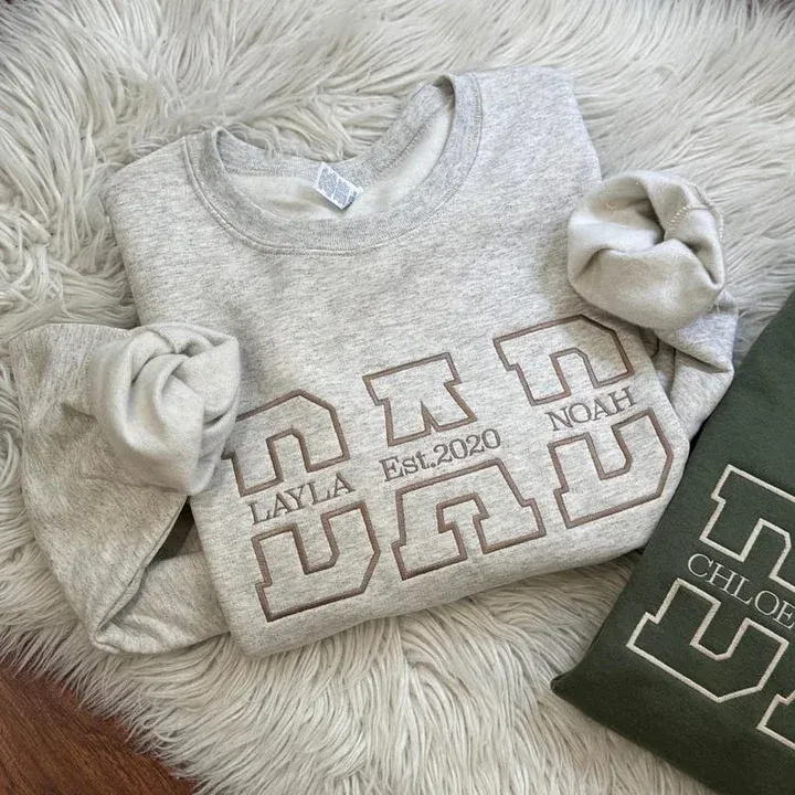 Personalised Dad Sweatshirt | Kids' Names Stitched Between Letters, Est. Year Father's Day Gift