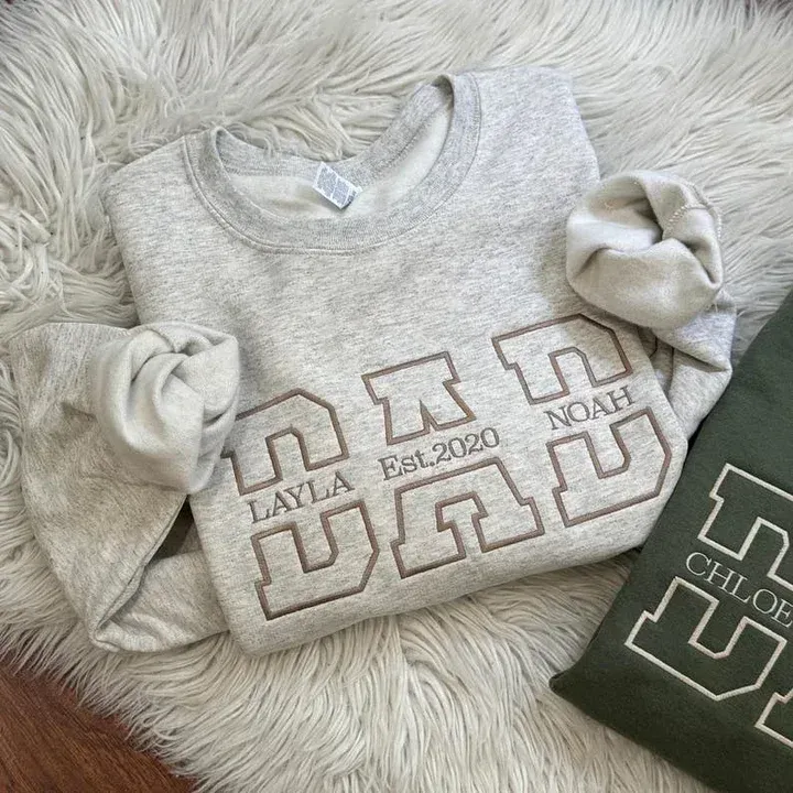Personalised Dad Sweatshirt | Kids' Names Stitched Between Letters, Est. Year Father's Day Gift