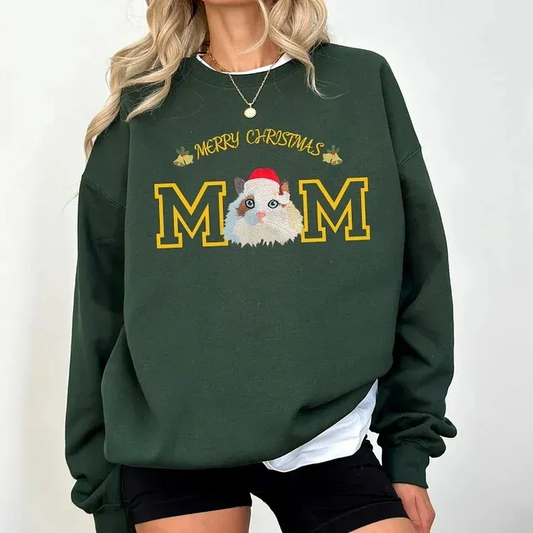 Custom Christmas Pet Face Embroidered Sweatshirt Hoodie For Dog Mom and Dog Dad-forlovever