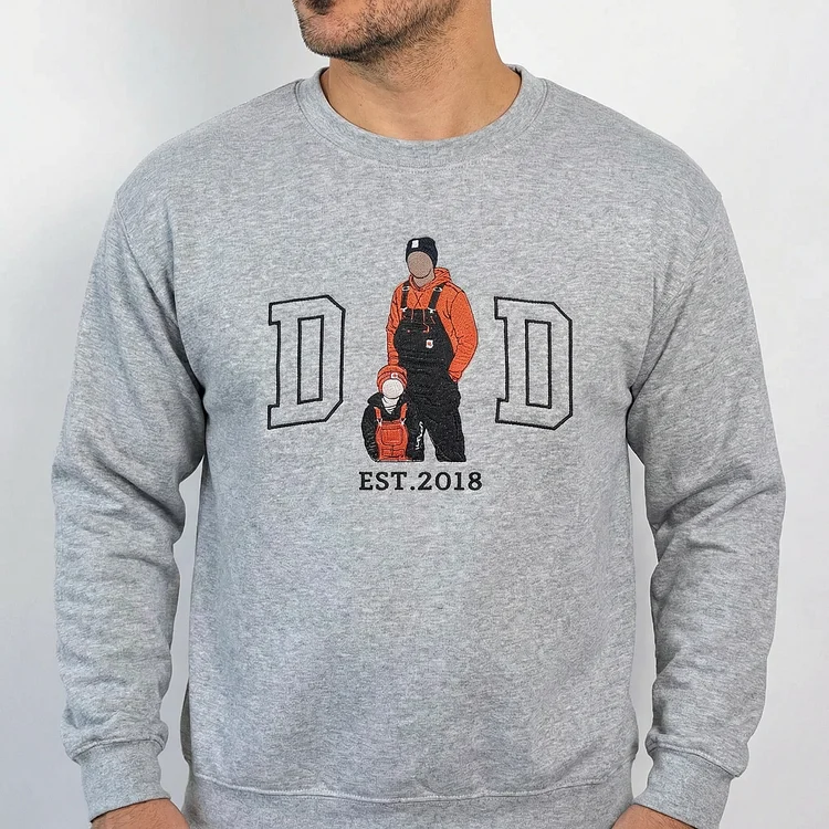 Custom Embroidered Dad Sweatshirt with Photo Portrait | Personalized Gift for Dad from Mom, Father's Day Gift