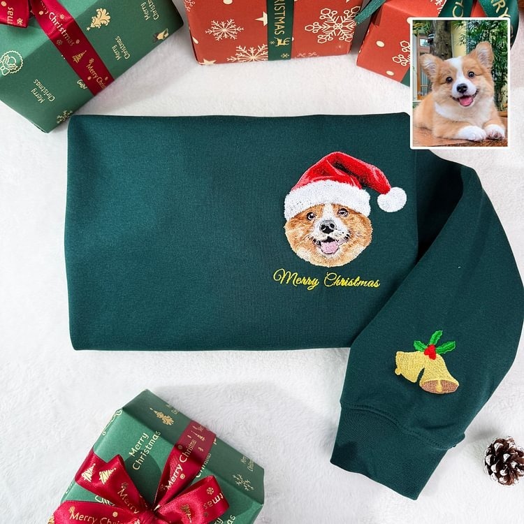 Custom Pet Portrait Christmas Sweatshirt , Personalized Dog Face Holiday Gift for Pet Lovers