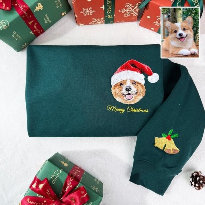 Custom Pet Portrait Christmas Sweatshirt , Personalized Dog Face Holiday Gift for Pet Lovers