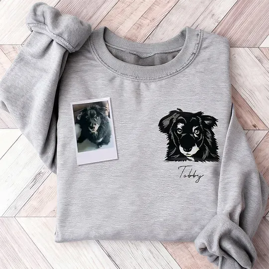 Custom Pet Portrait Embroidered Sweatshirt, Dog Lover Gift Idea