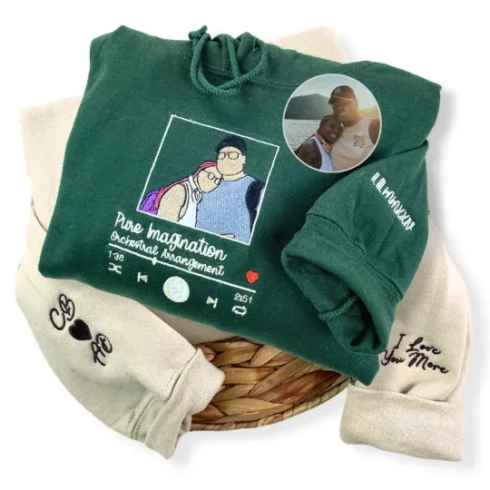 Sing Your Love – Personalized Embroidered Music Portrait Hoodies & Sweatshirts for Couples