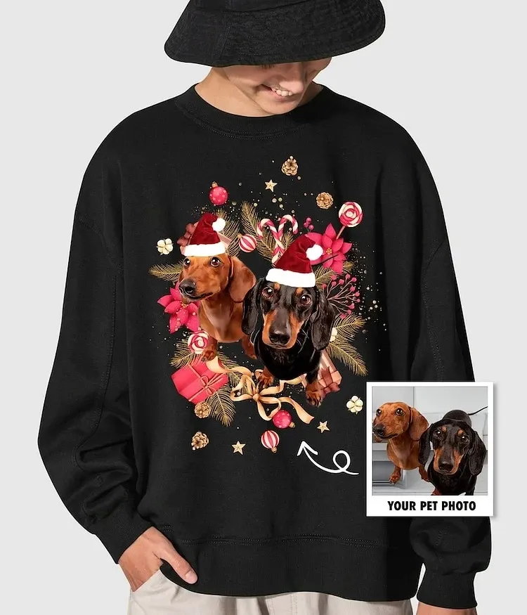 Custom Pet Photo Print Christmas Sweatshirt, Hoodie, T-Shirt-forlovever