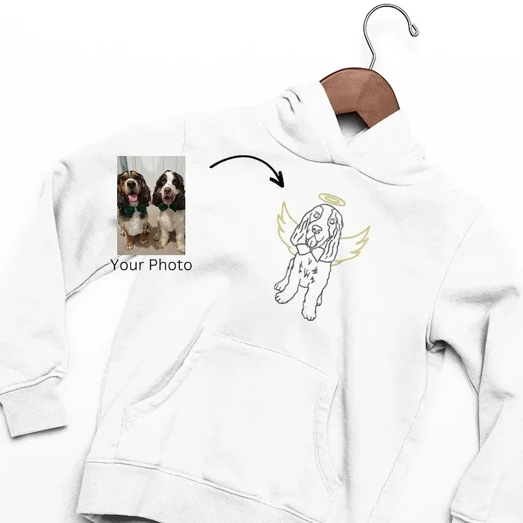 Custom Angel Pet Photo Outline Embroidered Sweatshirt, Hoodie, T-Shirt