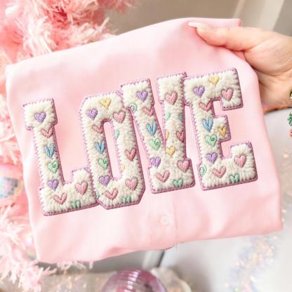 Retro Faux Wool Crochet Wool Heart-Shaped Valentine's Day Print Sweatshirt