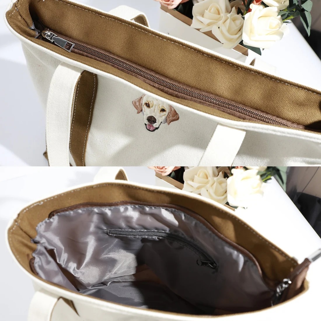 Personalized Dog Tote Bag with Custom Embroidered Photo - Unique Dog Mom Gift Idea