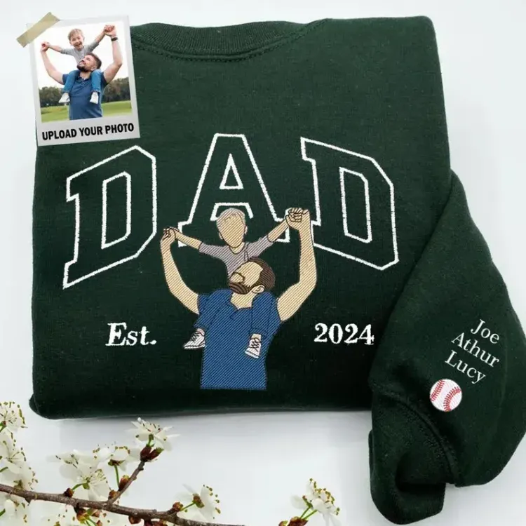 Custom Portrait Embroidered Dad Sweatshirt with Photo,Gift for Dad from Mom