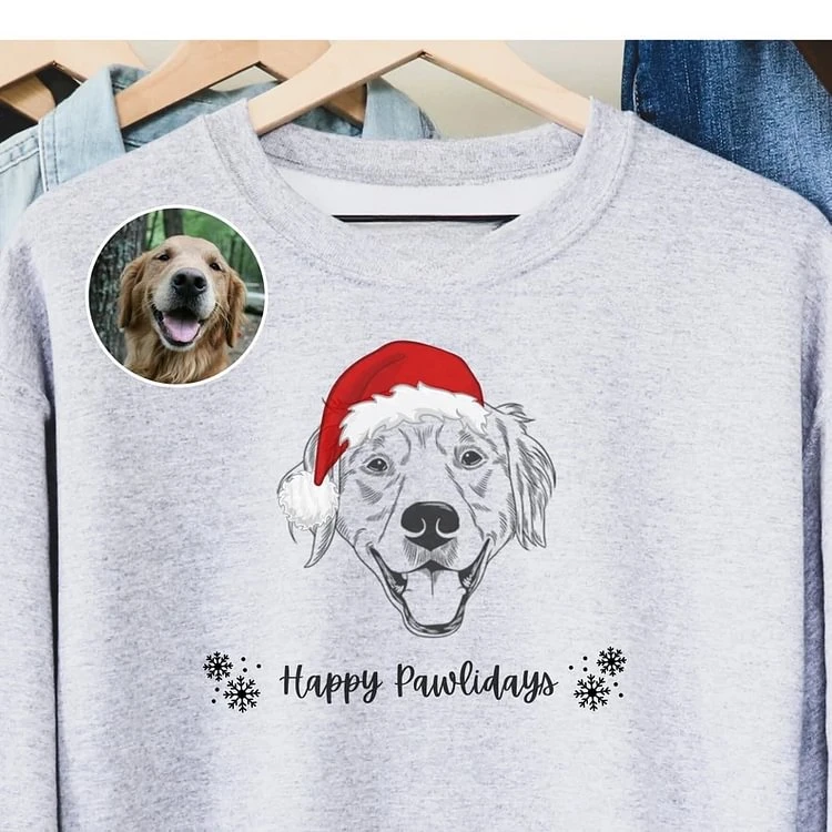Custom Pet Photo Hand-drawn Outline Christmas Sweatshirt, Hoodie, T-Shirt-forlovever