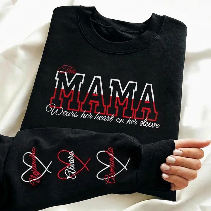 Wear Your Heart on Your Sleeve – Personalized Two-Tone Mama Sweatshirt with Kids' Names | for Mother's Day Gift