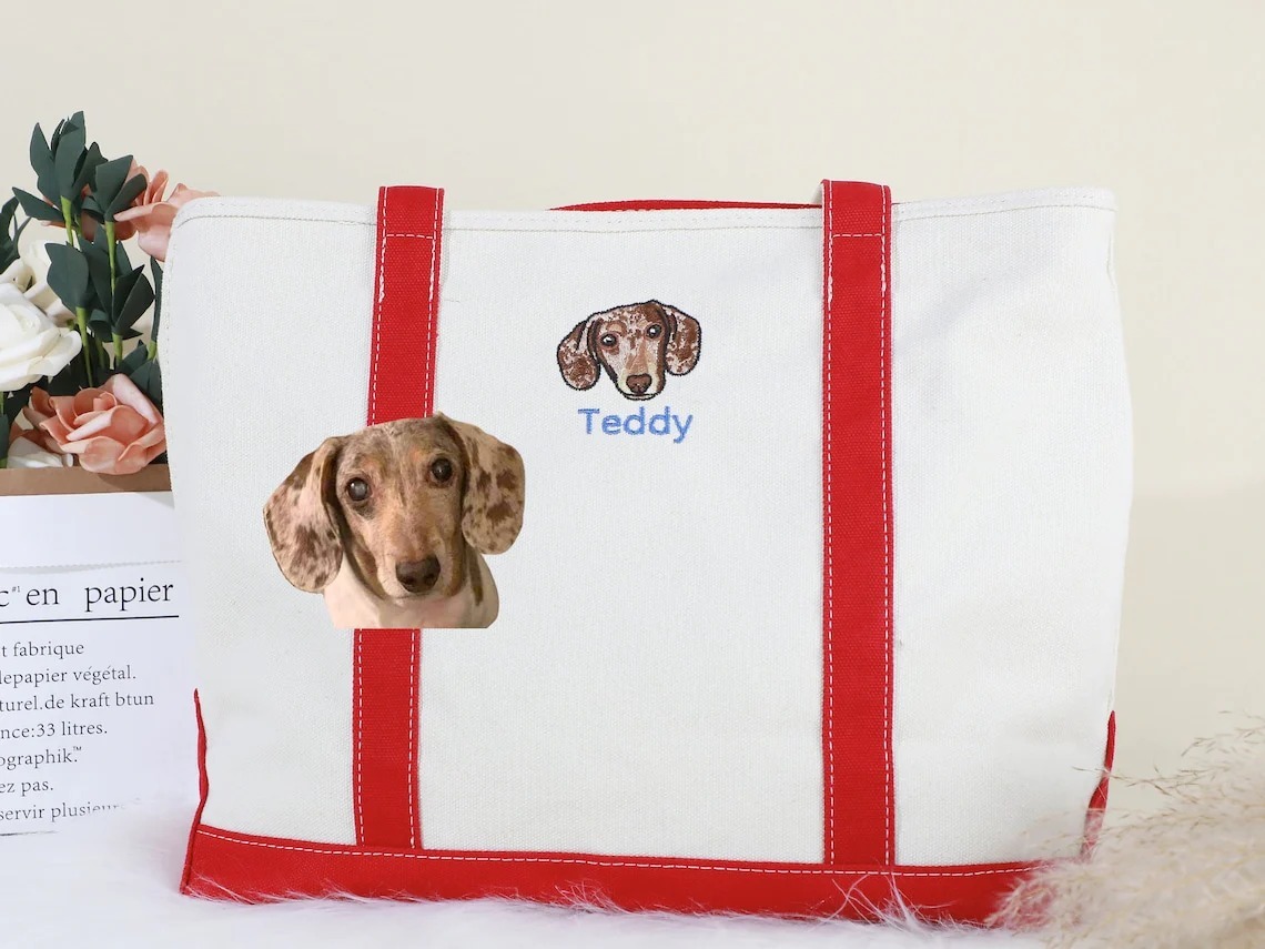 Personalized Dog Tote Bag with Custom Embroidered Photo - Unique Dog Mom Gift Idea