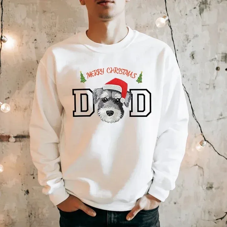 Custom Christmas Pet Face Embroidered Sweatshirt Hoodie For Dog Mom and Dog Dad-forlovever