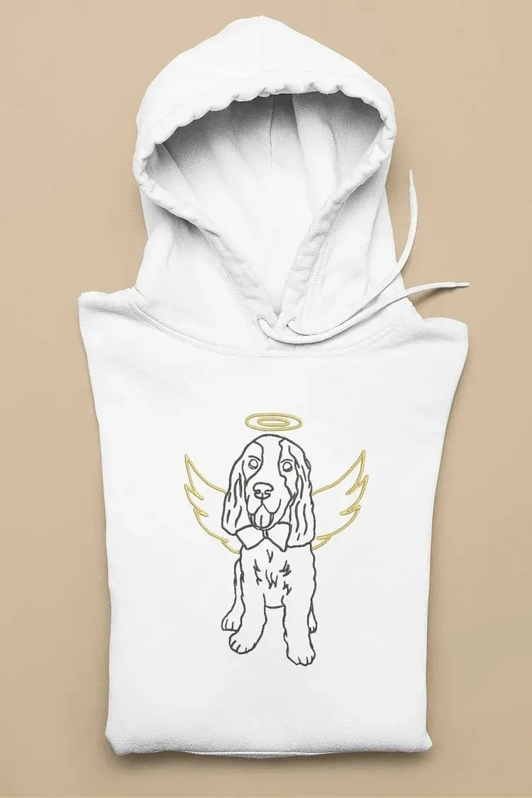 Custom Angel Pet Photo Outline Embroidered Sweatshirt, Hoodie, T-Shirt