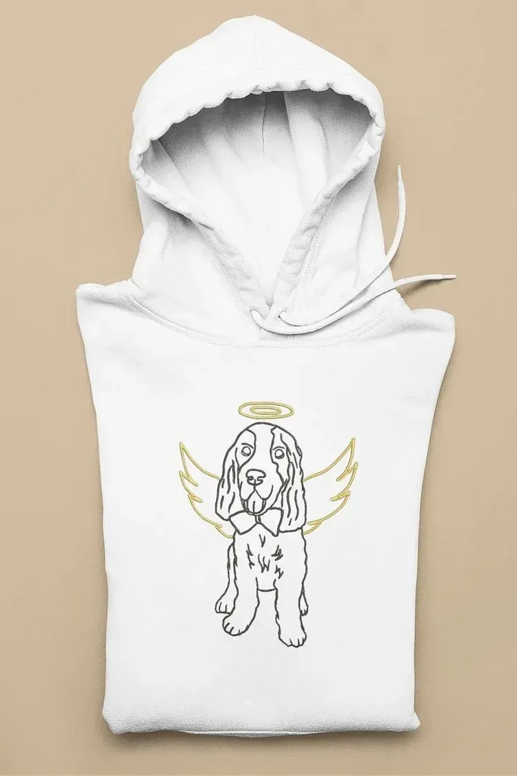 Custom Angel Pet Photo Outline Embroidered Sweatshirt, Hoodie, T-Shirt