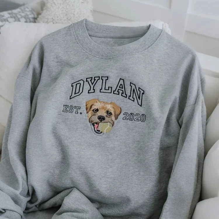 Custom Embroidered Sweatshirt with Dog Face Varsity from Photo, Gift for Pet Lovers-forlovever