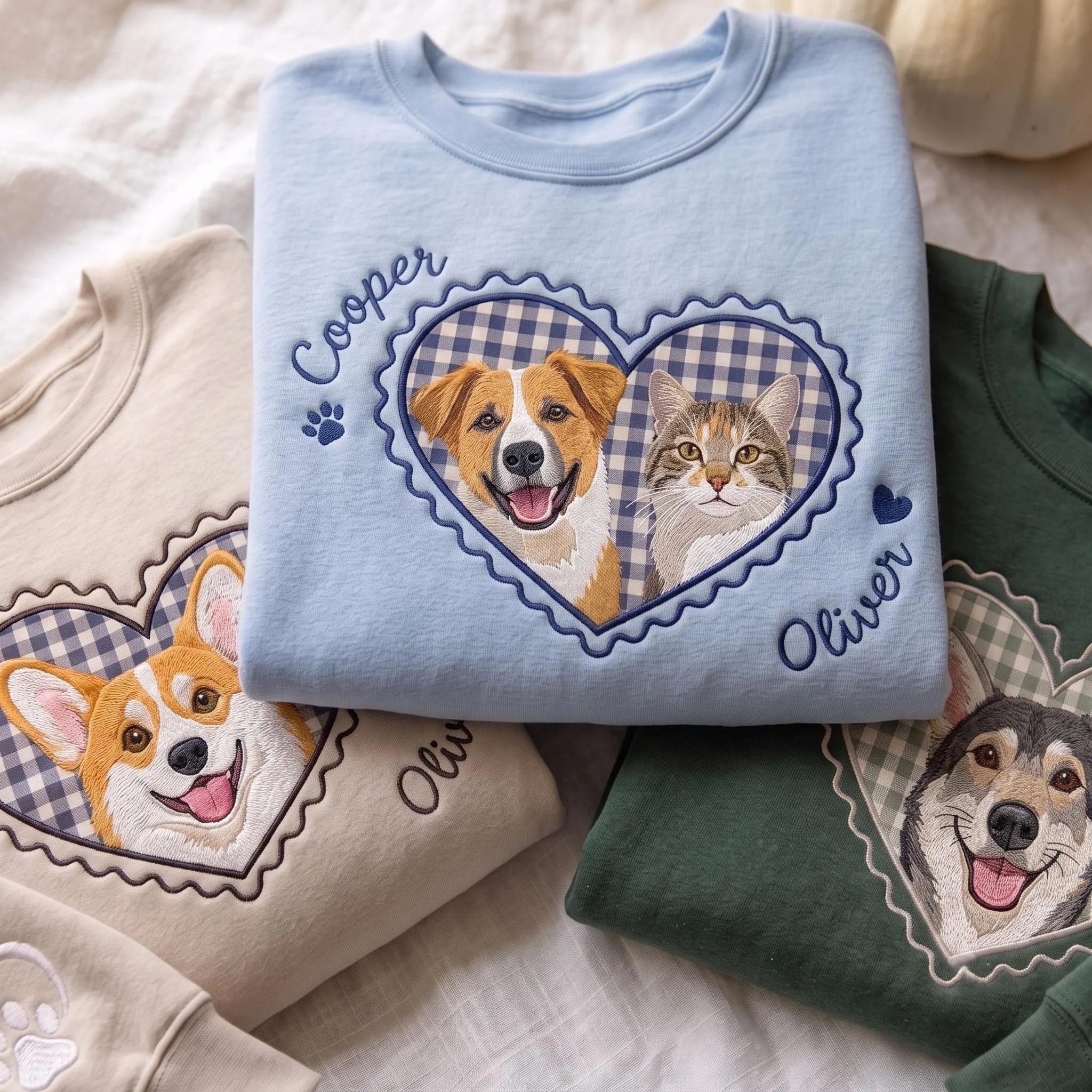 Custom Pet Applique Sweatshirt, Personalized Dog Name Crewneck, Embroidered Heart Portrait Pullover