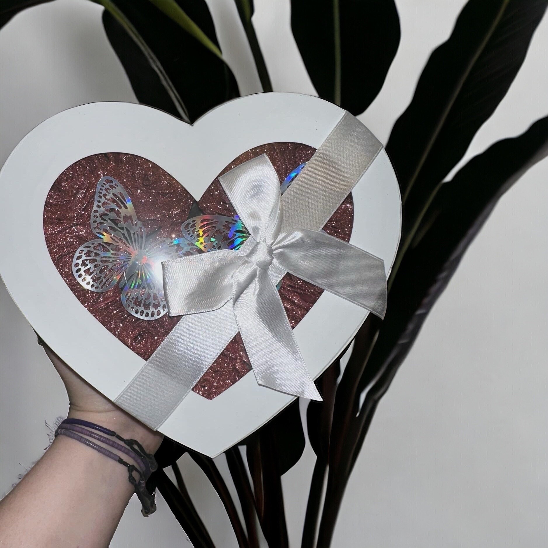 Handmade Glitter Rose Bouquet Heart Box