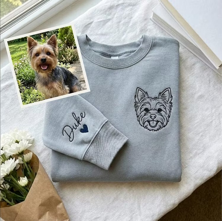 Custom Outline Embroidered Pet Sweatshirt, Custom Embroidered Dog Cat Hoodie- Stylish Outline Style