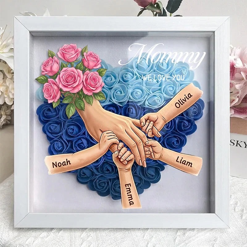 Forlovever™ Pink Rose Personalized Mom Holding Hands Shadow Box – Custom Name Remembrance Frame, Mother’s Day In Loving Memory Gift
