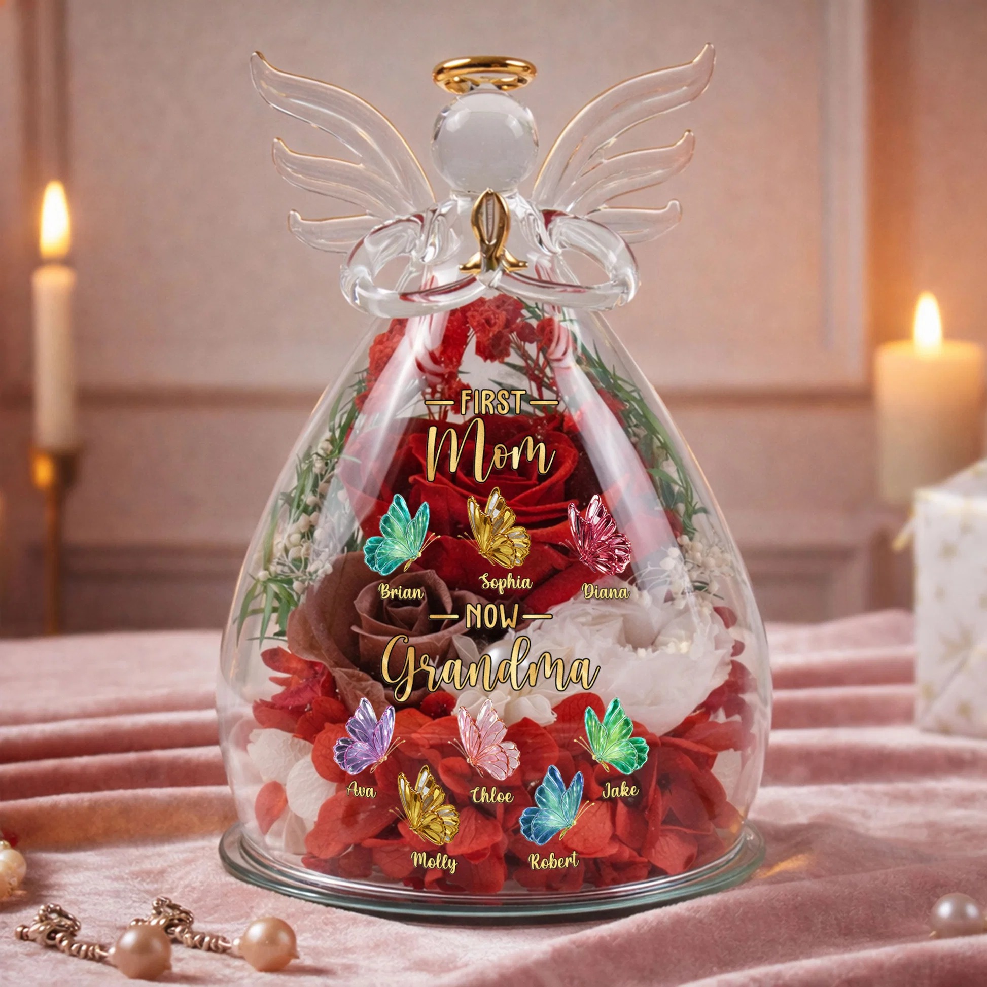 First Mom Now Grandma Personalized Flower In Angel Figurines-Mother's Day Gift