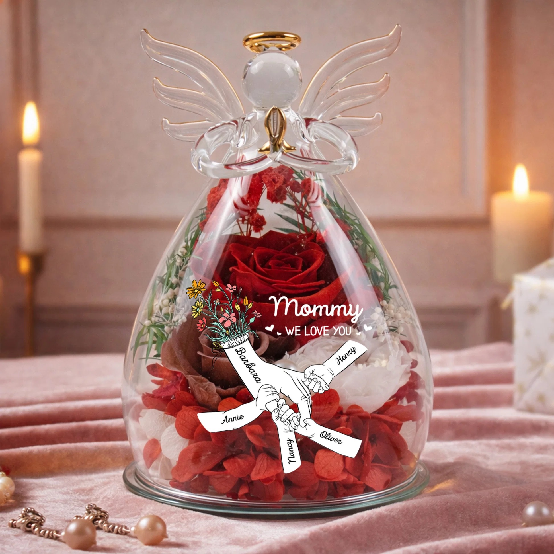 Custom Floral Hand Personalized Flower In Angel Figurines-Mother's Day Gift