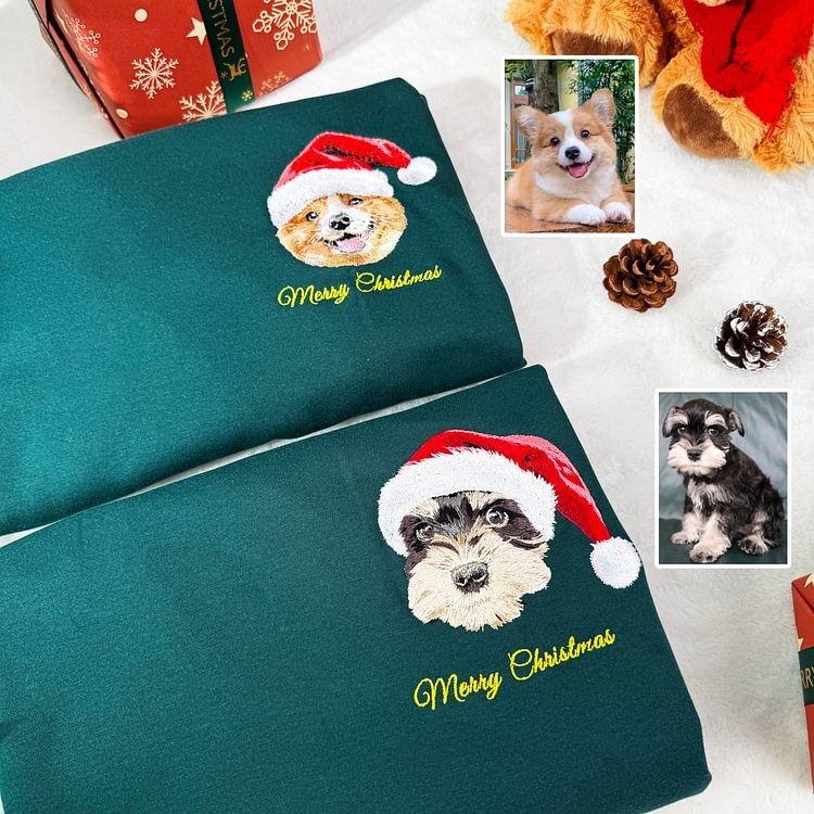 Custom Pet Portrait Christmas Sweatshirt , Personalized Dog Face Holiday Gift for Pet Lovers