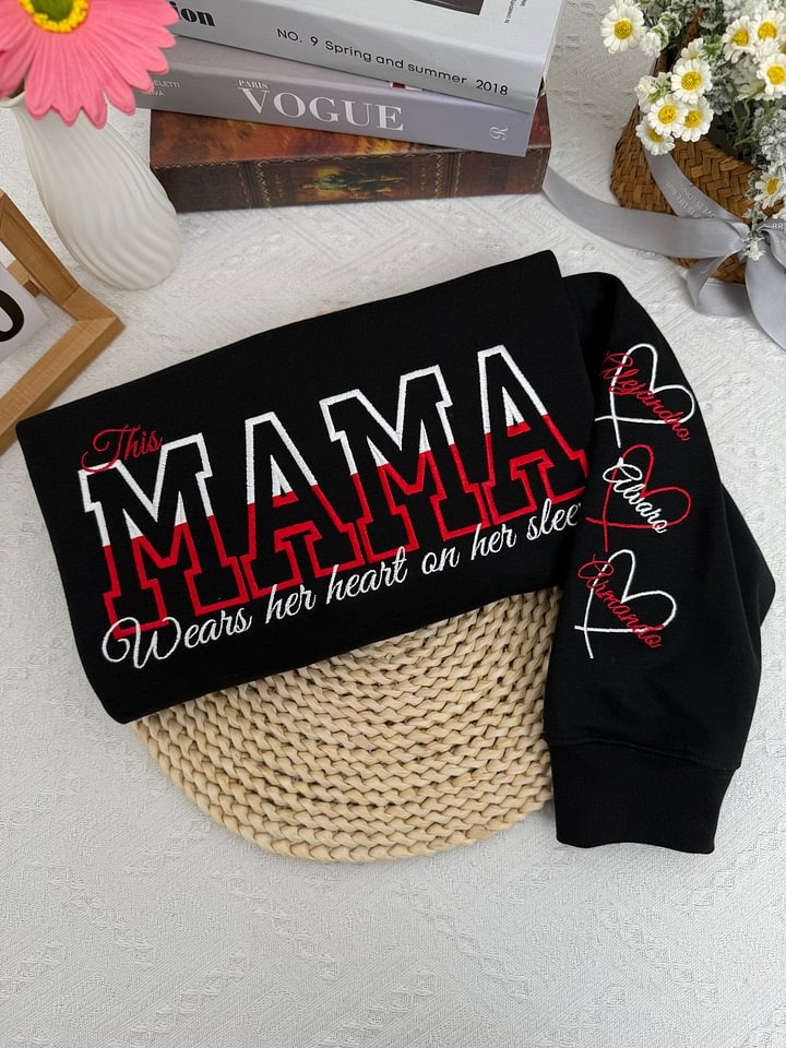 Wear Your Heart on Your Sleeve – Personalized Two-Tone Mama Sweatshirt with Kids' Names | for Mother's Day Gift