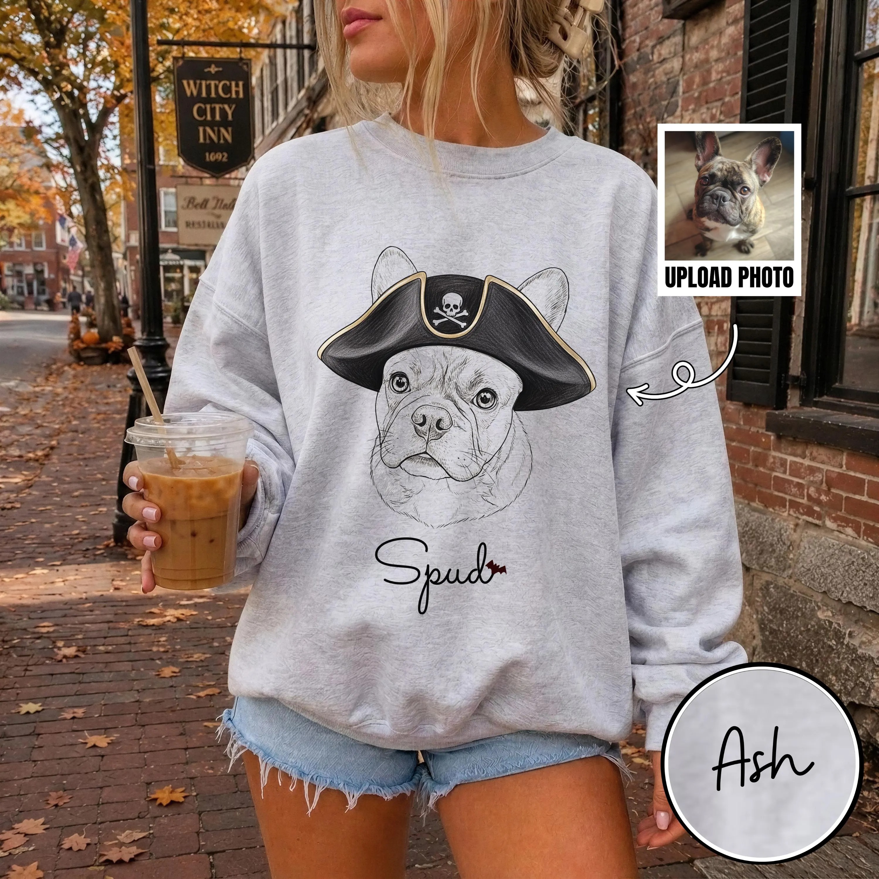 Personalized Halloween Pet Portrait Print Sweatshirt – Personalized Pet Halloween Gift for Pet Lovers