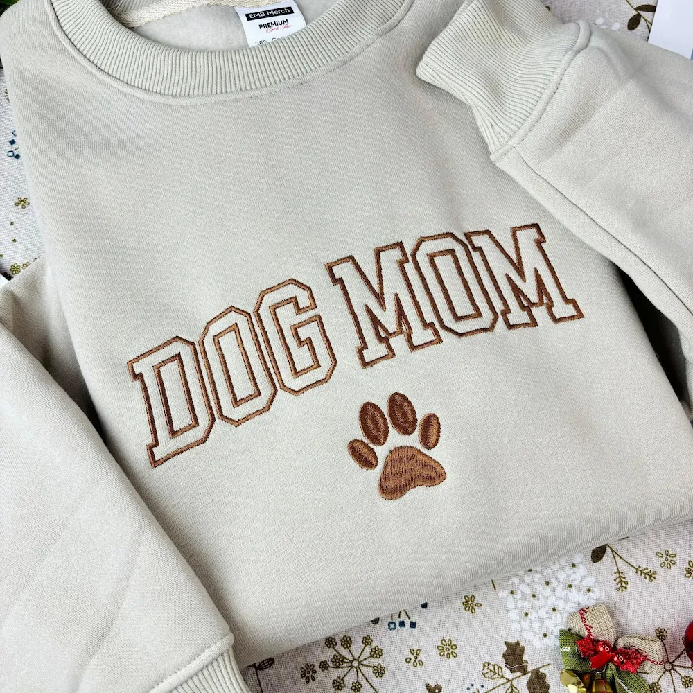 Embroidered Dog Mom with paw Sweatshirt, Dog Mama Crewneck, Pet Lovers Gift