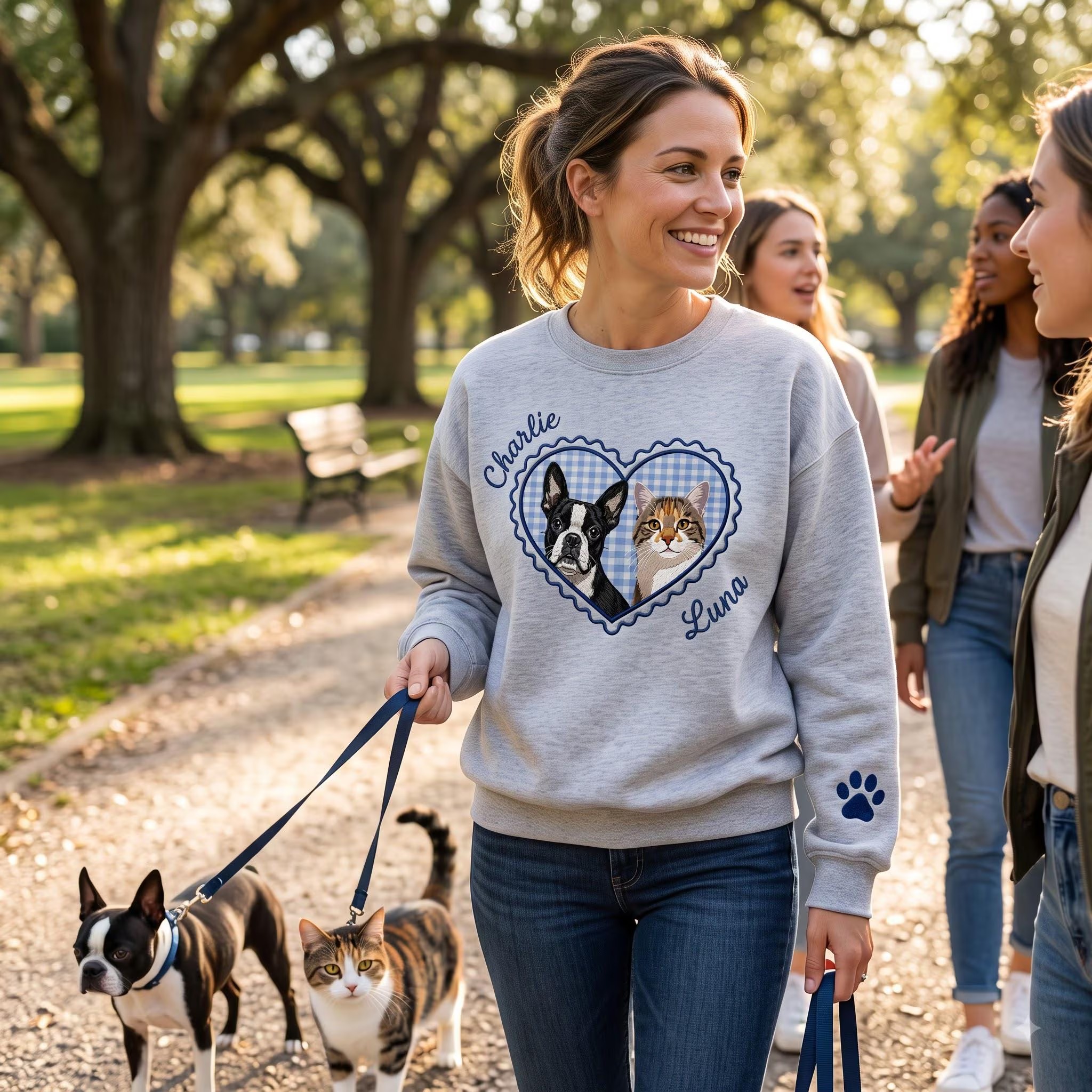 Custom Pet Applique Sweatshirt, Personalized Dog Name Crewneck, Embroidered Heart Portrait Pullover