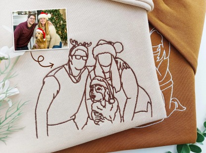 Forlovever Custom Christmas Photo Silhouette Embroidered T-Shirt Sweatshirt Hoodie