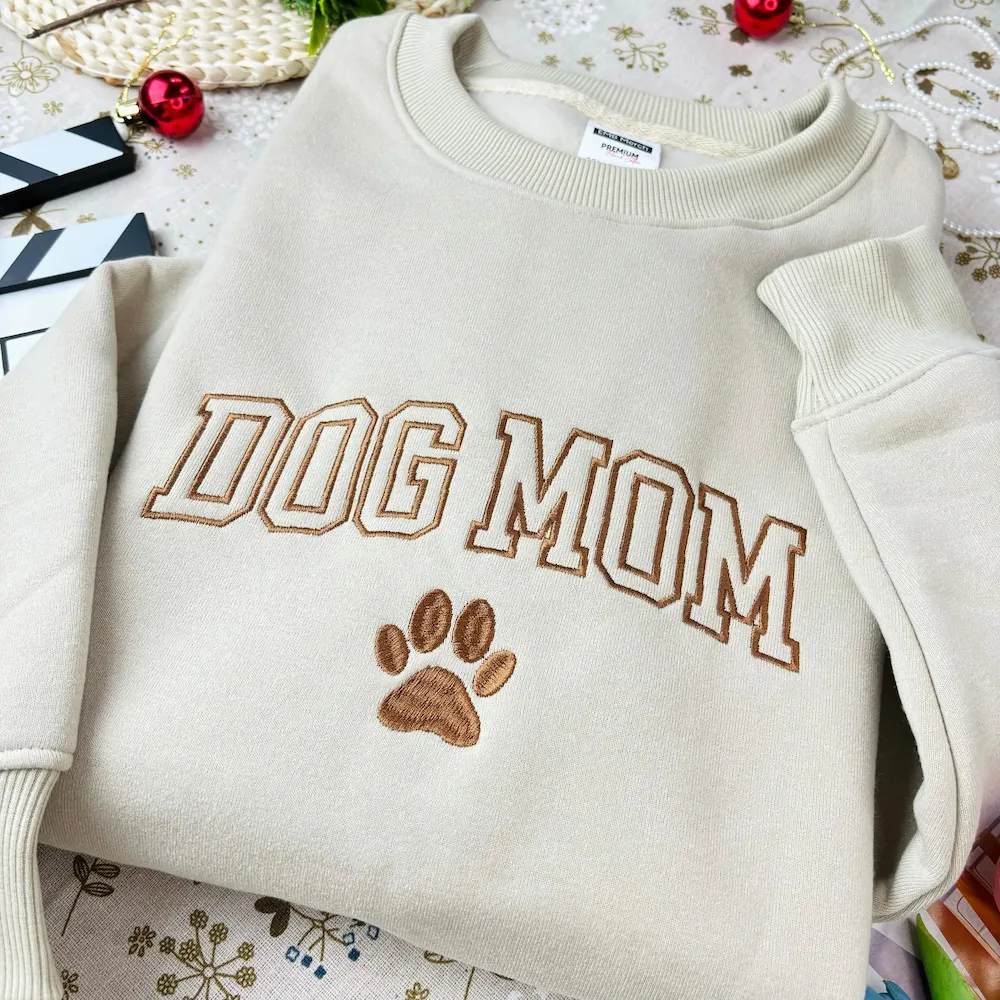 Embroidered Dog Mom with paw Sweatshirt, Dog Mama Crewneck, Pet Lovers Gift