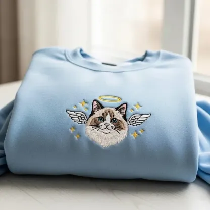Custom Angel Pet Photo Star Full Color Embroidery Sweatshirt, Hoodie, T-Shirt