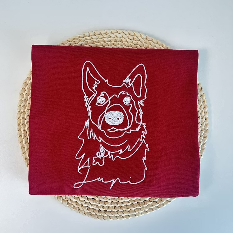Custom Pet Outline Embroidered Hoodie – One-Line Stitch Art Sweatshirt/Tee- Stylish Outline Style