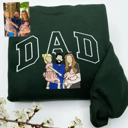 Custom Portrait Embroidered Dad Sweatshirt with Photo,Gift for Dad from Mom